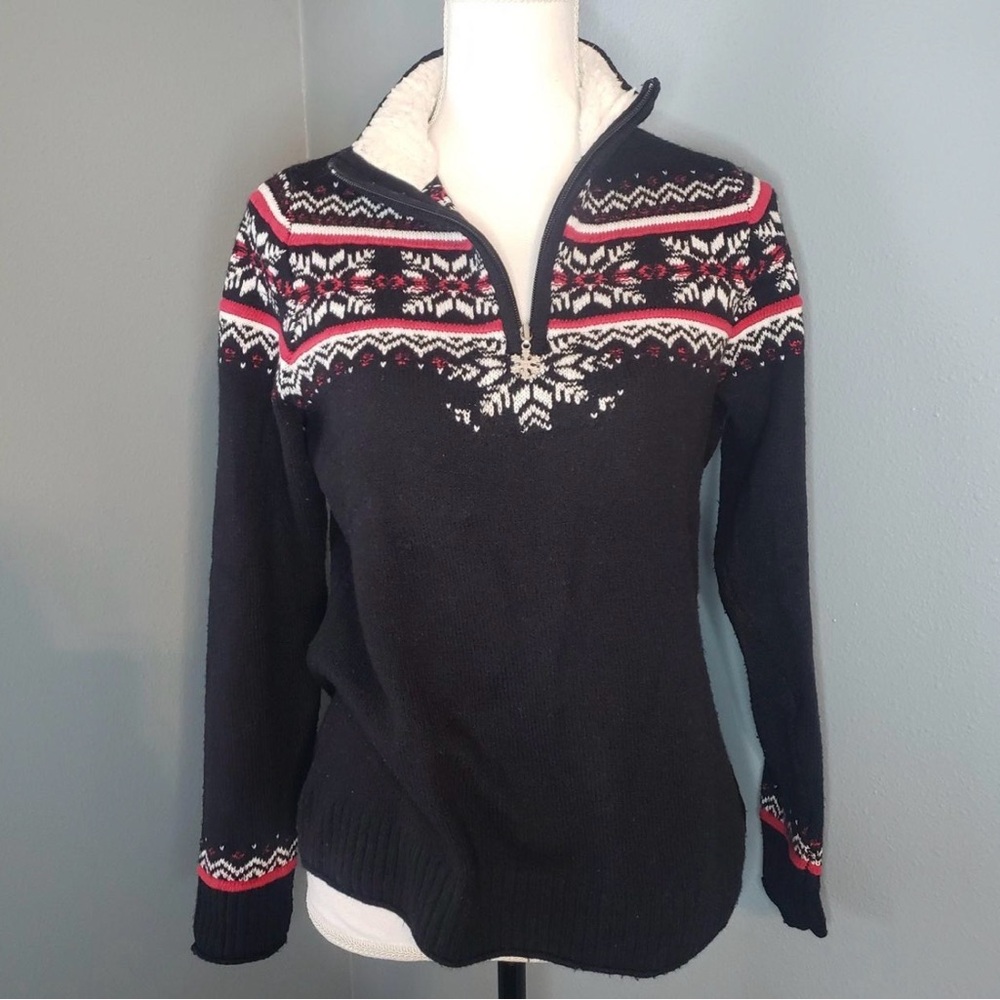 Christopher & Banks Black and Red Nordic Sweater
